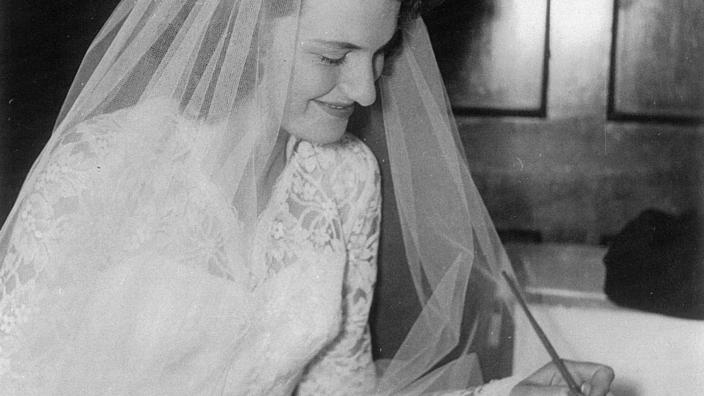Wedding photo of Mrs Giles from her wedding in 1956